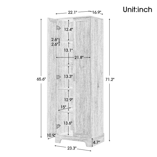 Tall Metal Kitchen Freestanding Storage with 5 Adjustable Shelves for Pantry