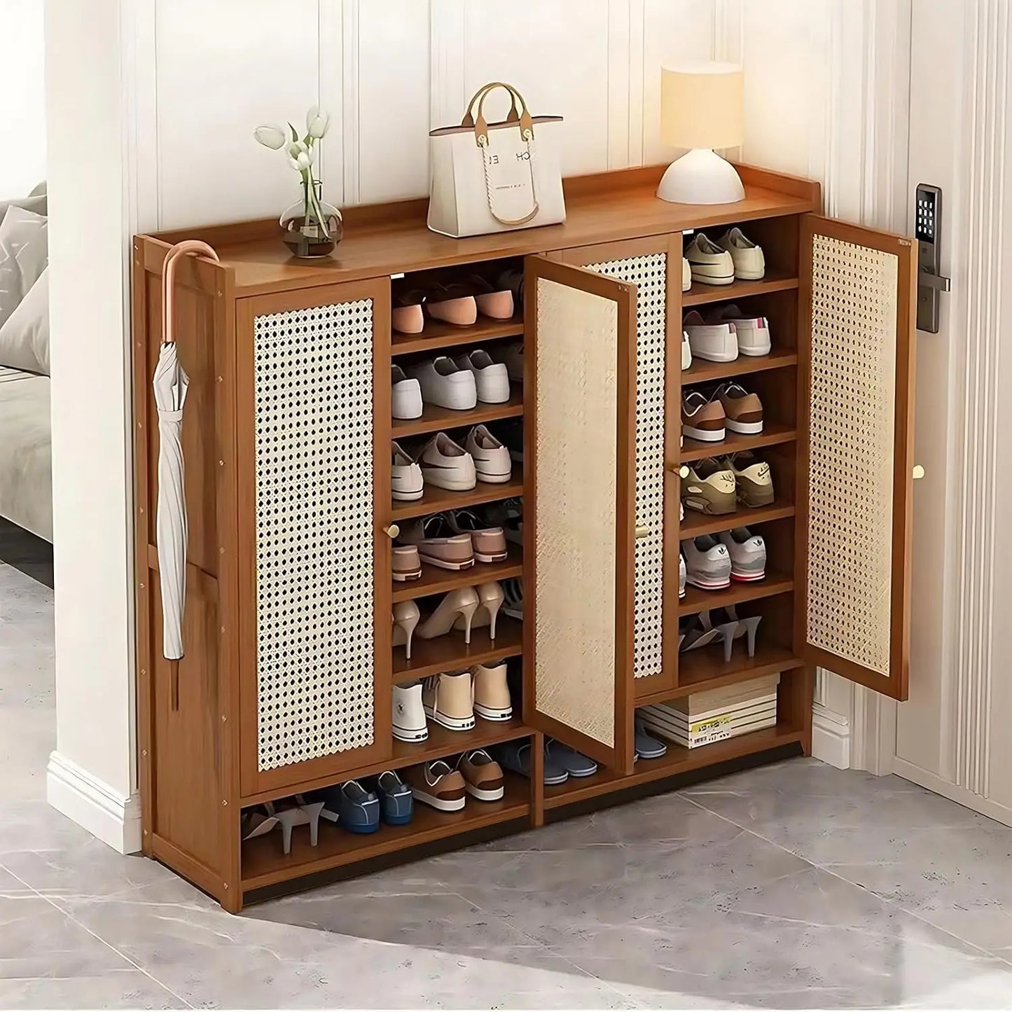 Bamboo Shoe Storage Cabinet with Doors