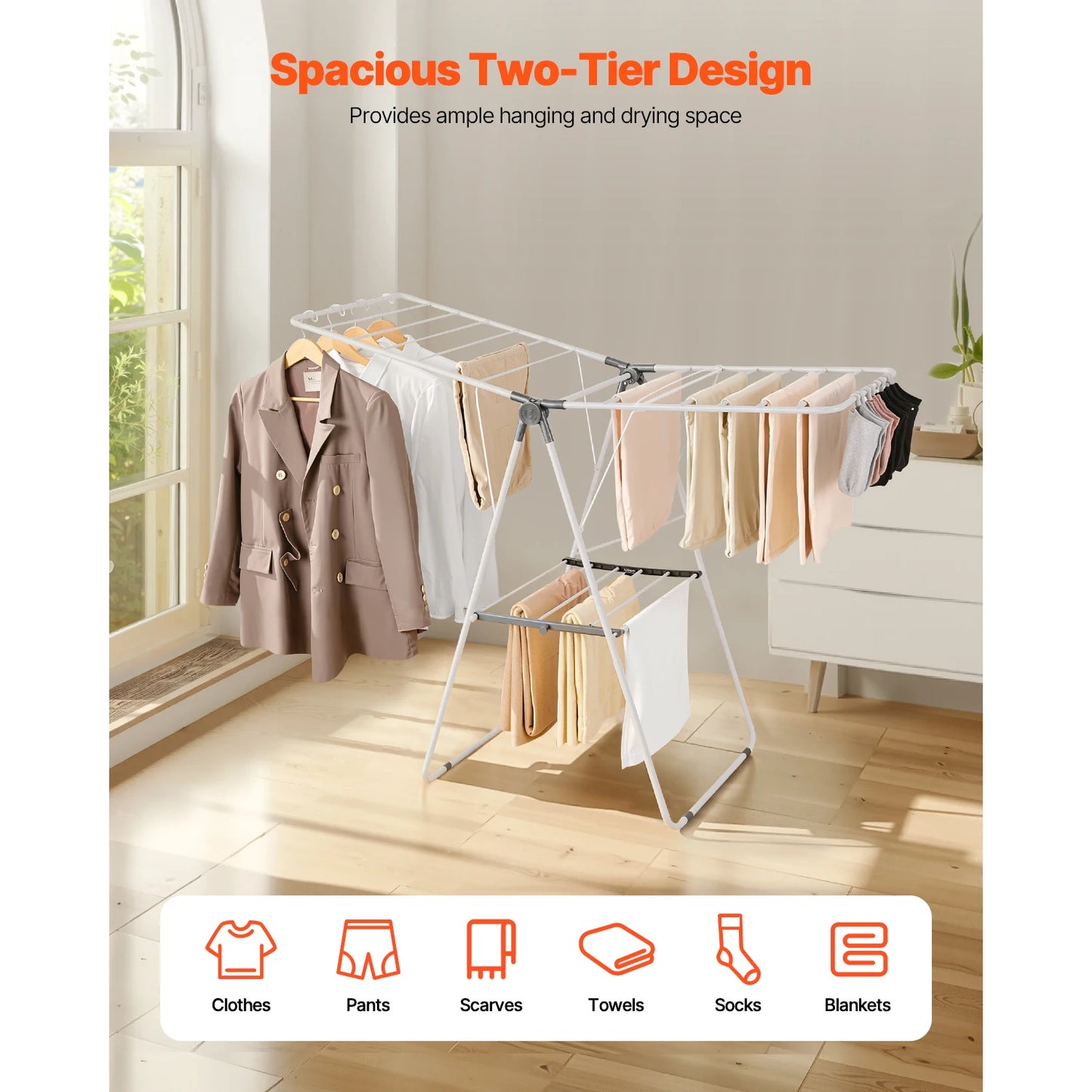Foldable Laundry Dryer Rack with Sock Clips