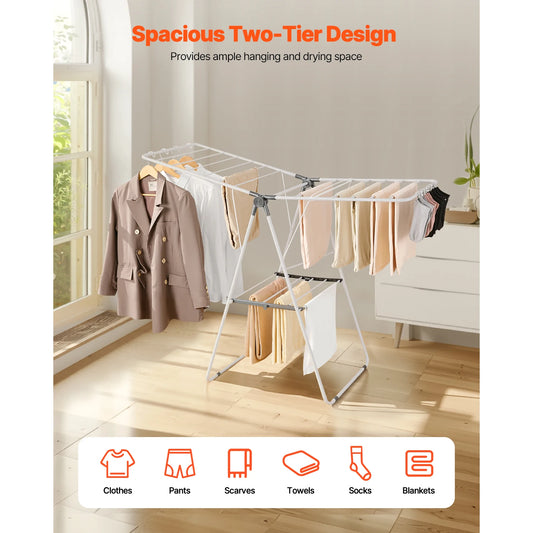 Foldable Laundry Dryer Rack with Sock Clips