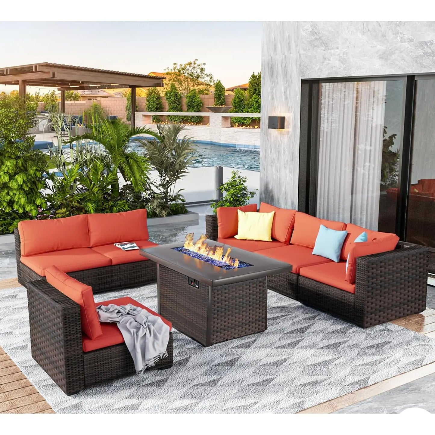 Sectional Patio Furniture Set with Fire Pit