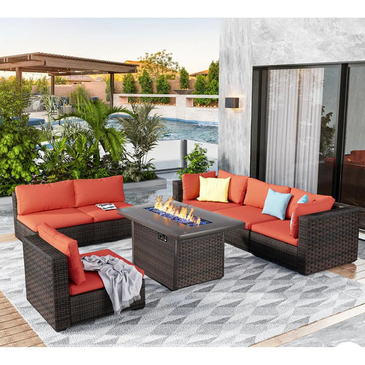 Sectional Patio Furniture Set with Fire Pit