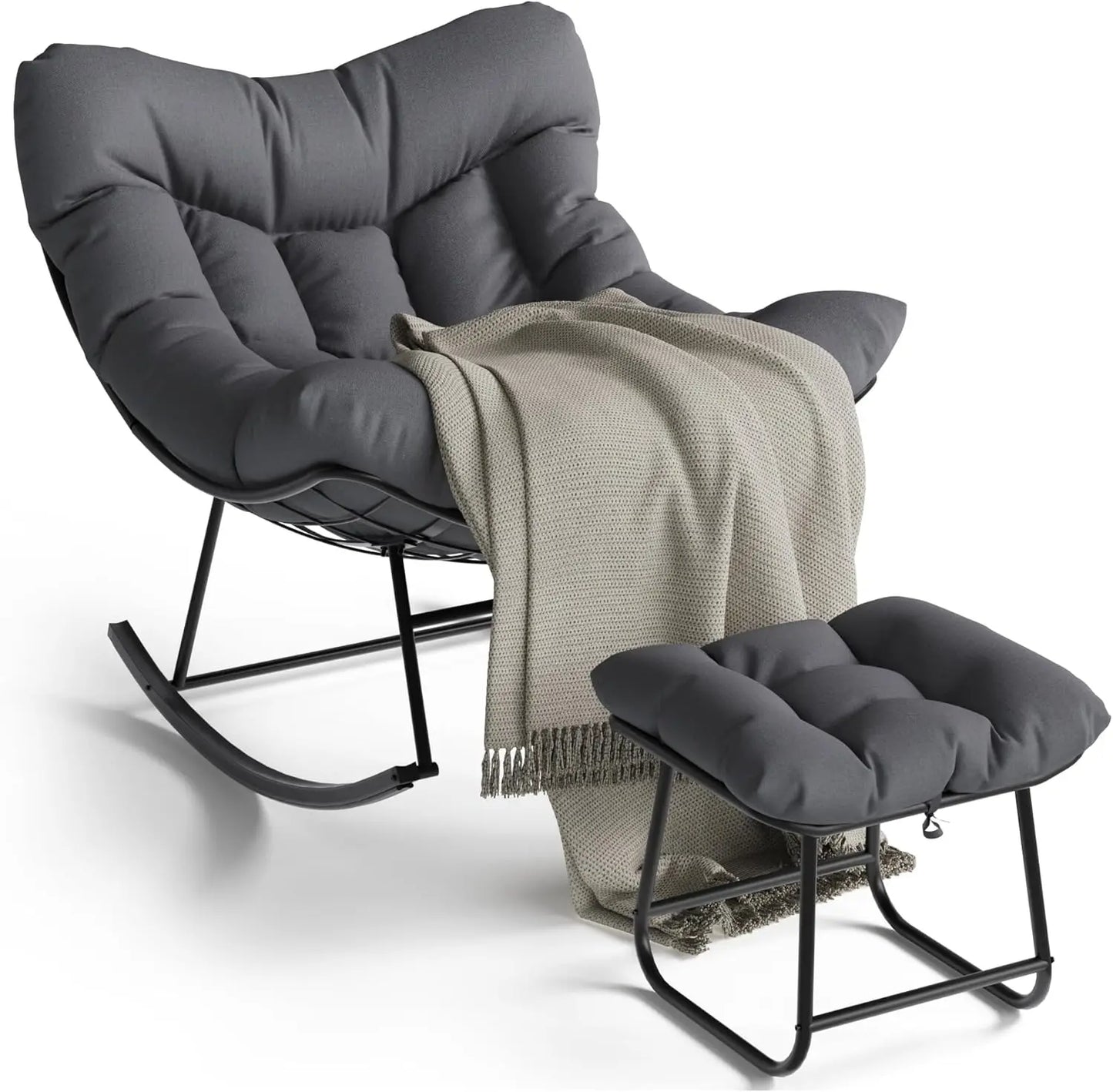 Outdoor Egg Rocker Rocking Chair with Footrest