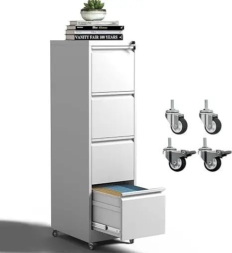 4 Drawer Mobile File Cabinet, Metal Filing Cabinet with Lock and Wheels, Home Office Rolling File Cabinets for Legal/Letter Hang