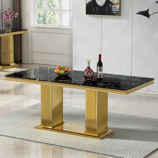 Modern Faux Marble Rectangular or Round Dining Table