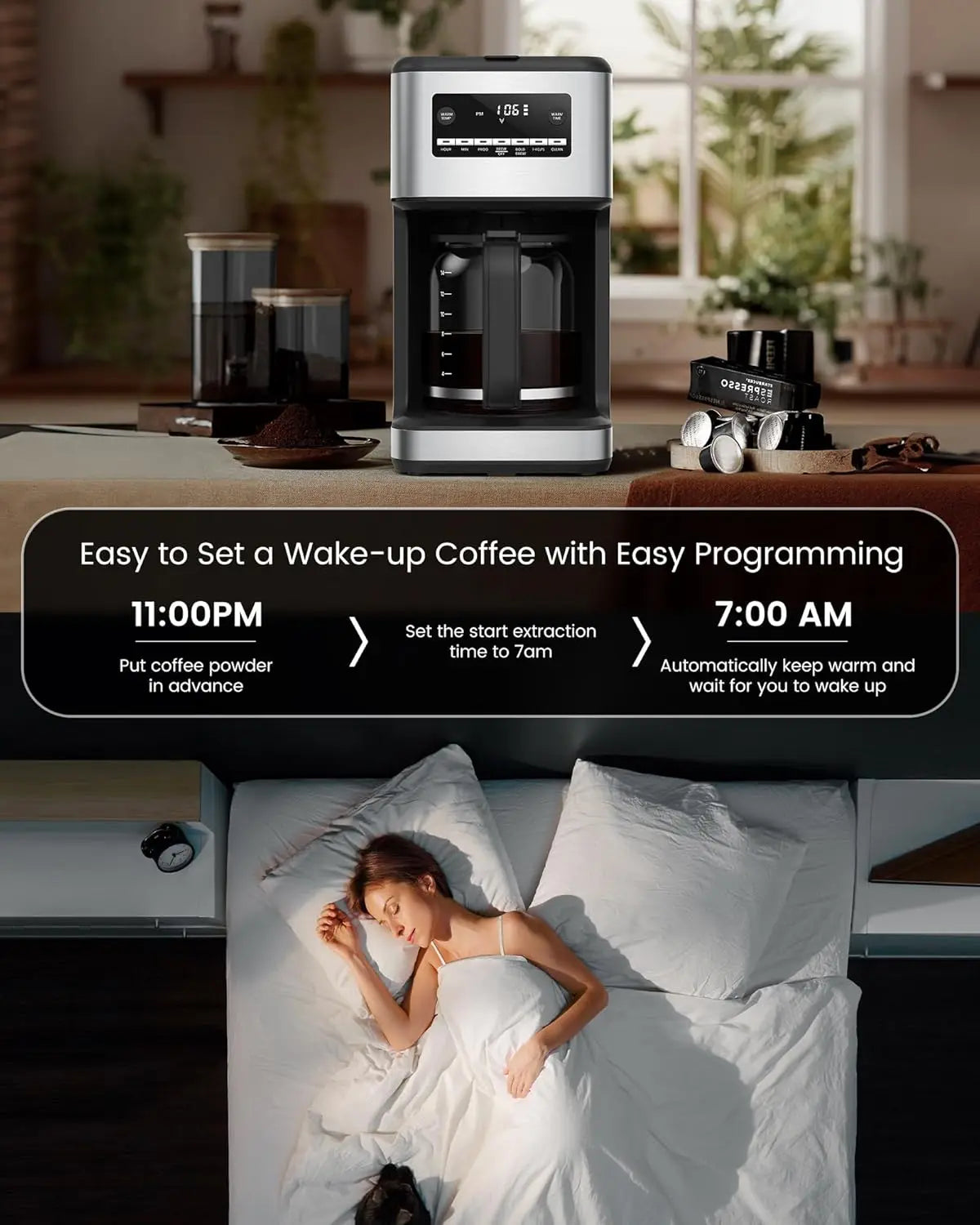 Coffee Brewer, Keep Warm, Drip Free, Washable Filter, Stainless Steel