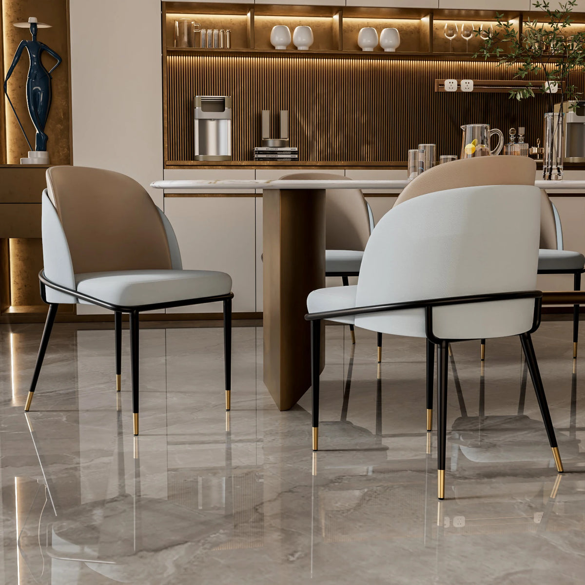 Luxurious Microfiber Silicone Leather Dining Room Chairs Set