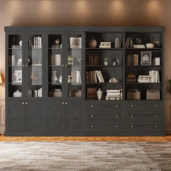 Tall Farmhouse-Style Kitchen Pantry Cabinet with Glass Doors with Adjustable Shelves