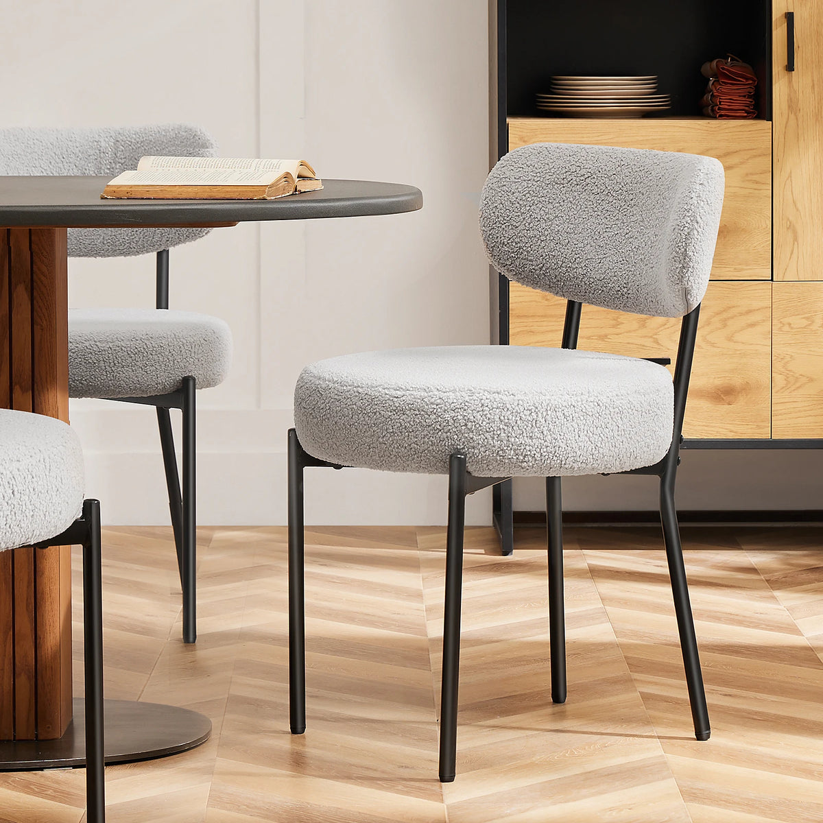 Ergonomic Plush Fabric Round Dining Chairs