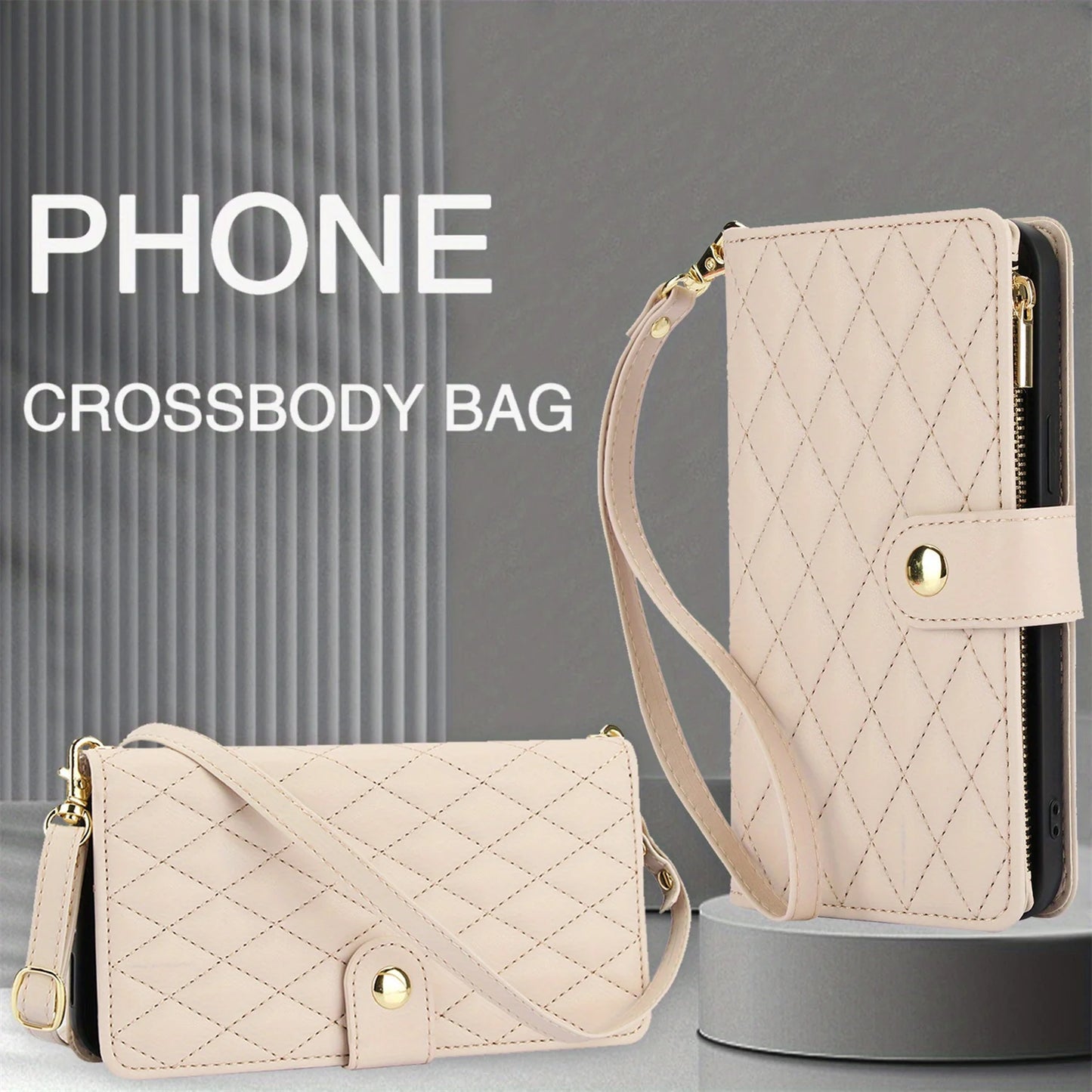 Cross-body PU Leather Wallet Flip Case with Zipper Card Slot