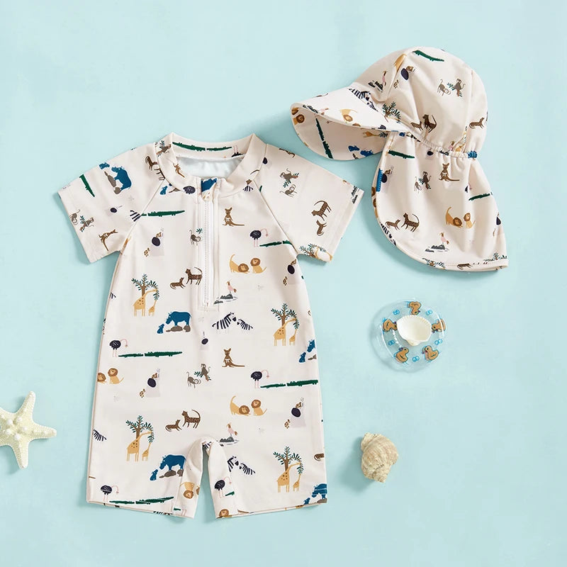 Dinosaur Print Rash Guard Swimsuit Set