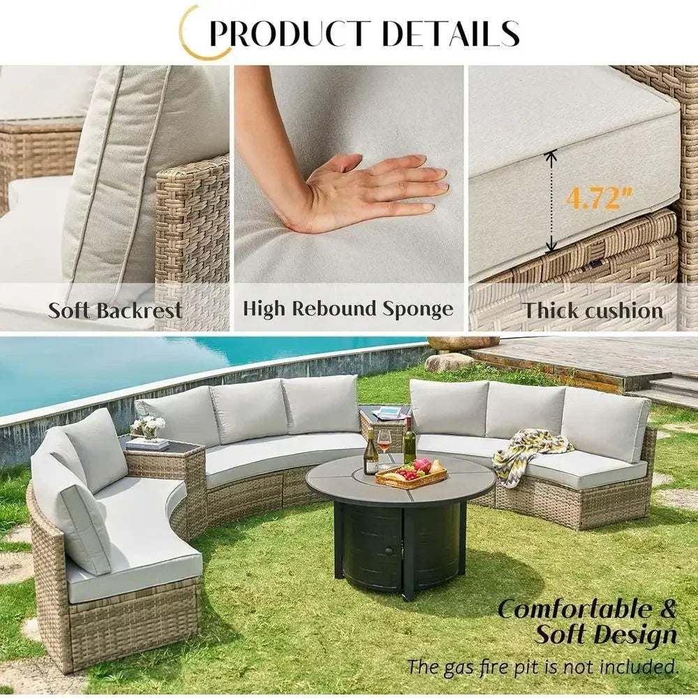 Patio Wicker Sectional Sofa Set with Storage Wedge Table and Weather-Resistant