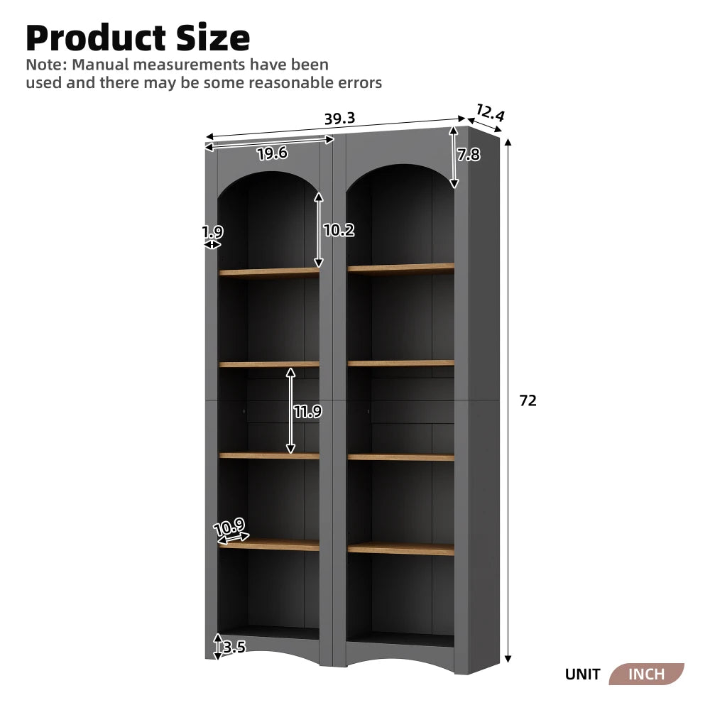 5 Tier Bookshelves Storage Cabinet Adjustable Shelves