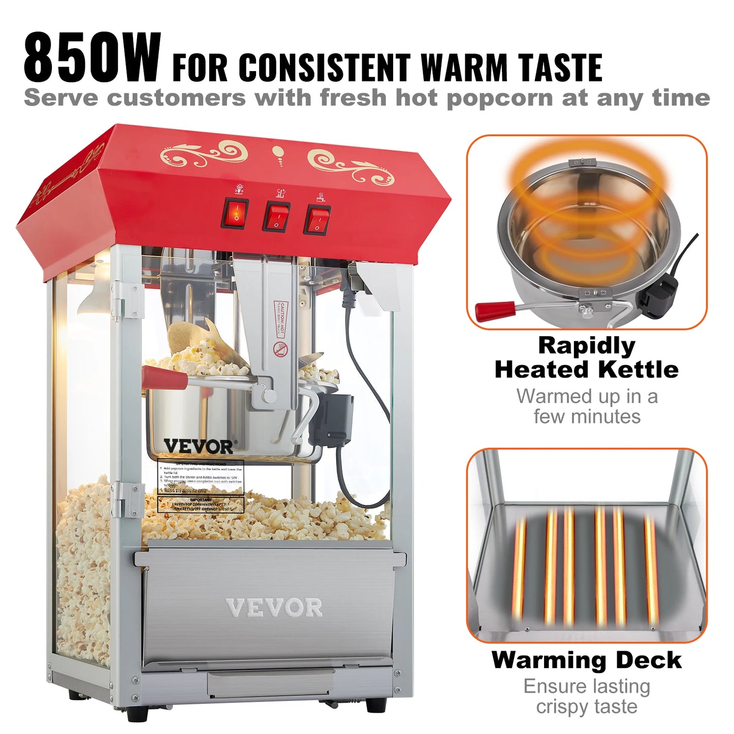 Automatic Electric Popcorn Maker Popper Machine with Scoop Spoon