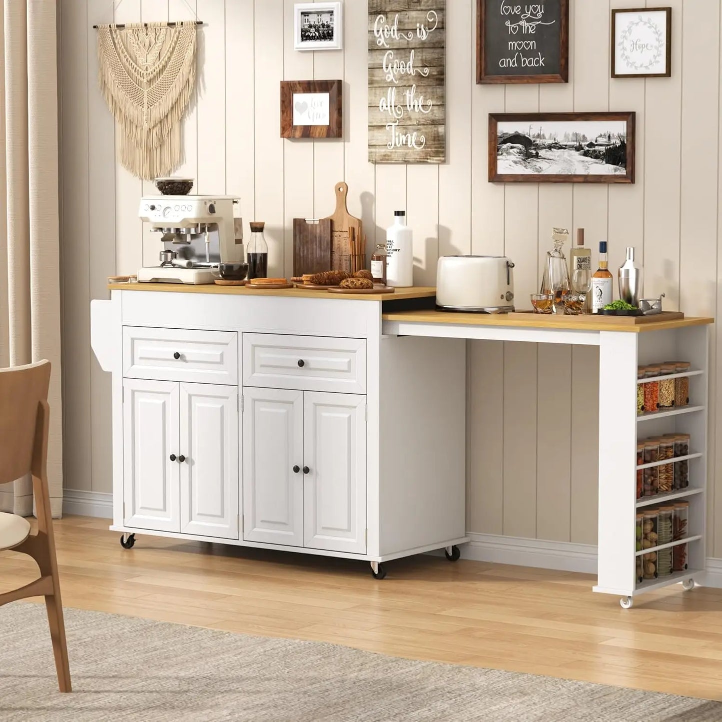Large Mobile Extendable Dining Table and Power Outlet