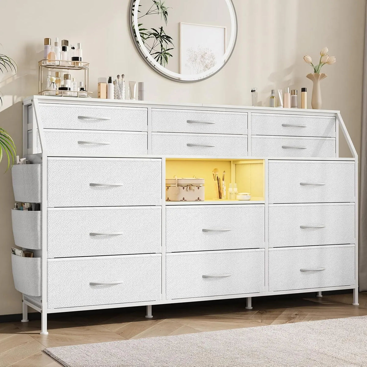 Fabric Chest of Drawers with Wooden Top