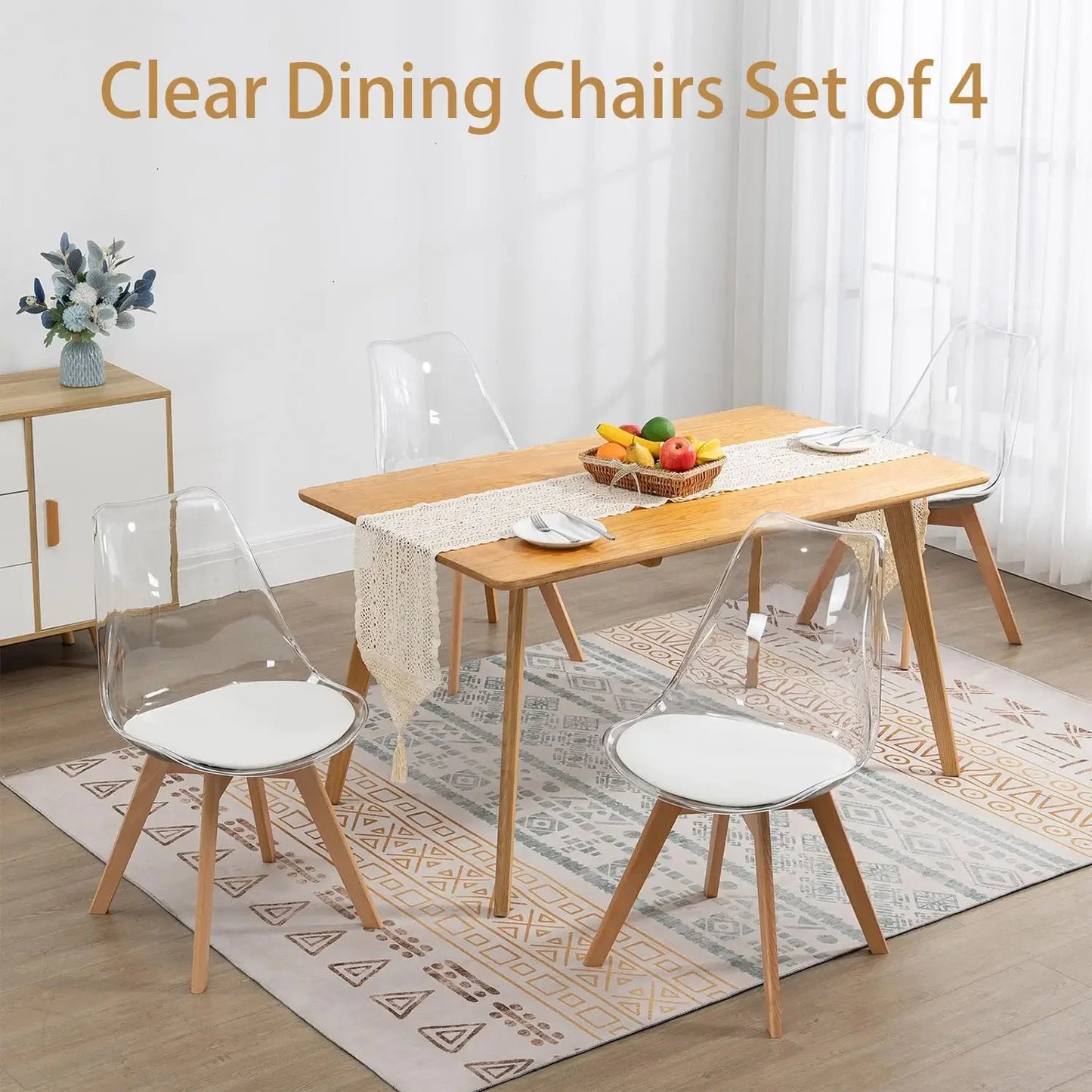 Modern Acrylic Accent Chair with PU Leather Cushions Seat and Wood Legs (Chairs Only)