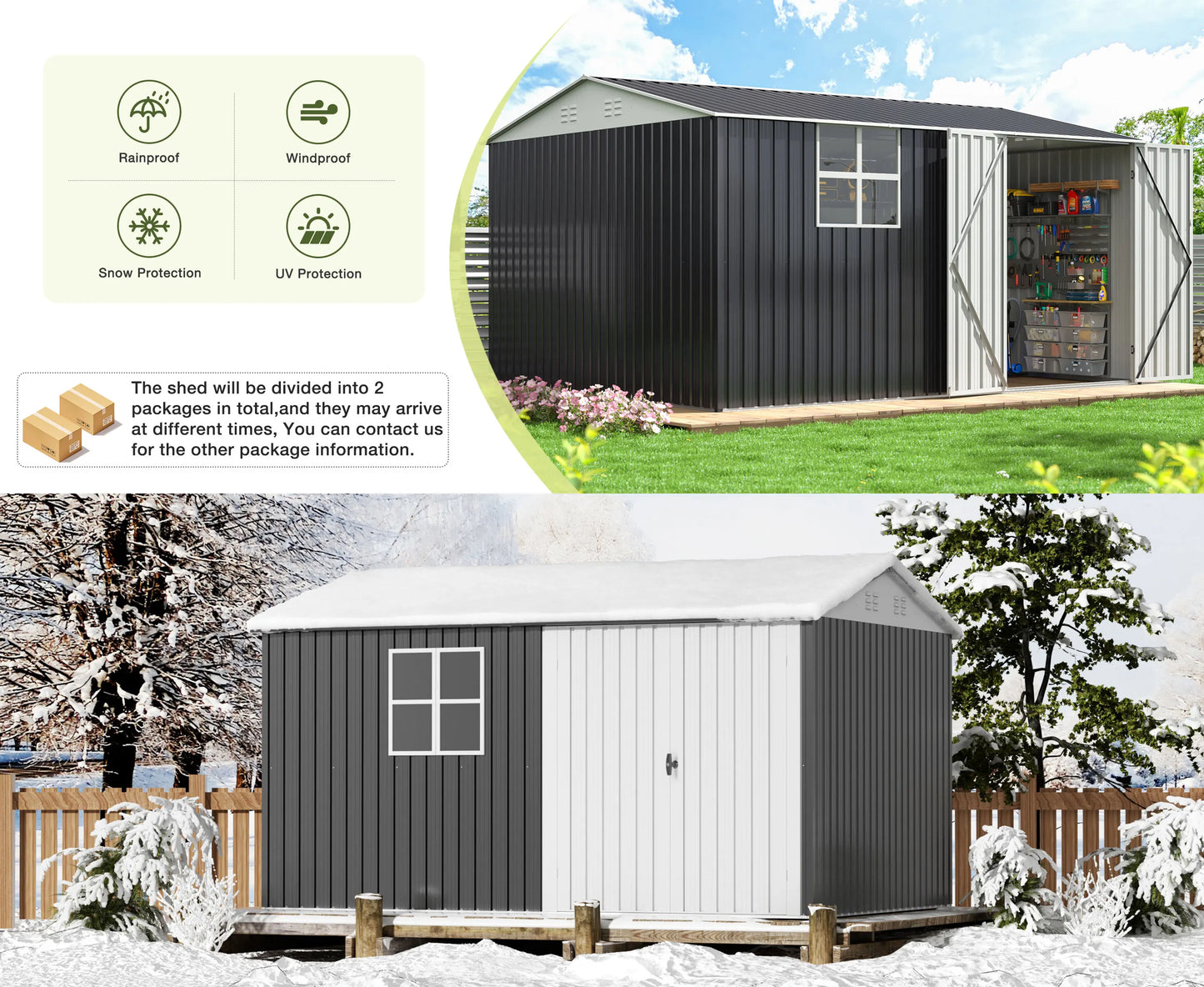Outdoor Metal Storage Shed with Windows