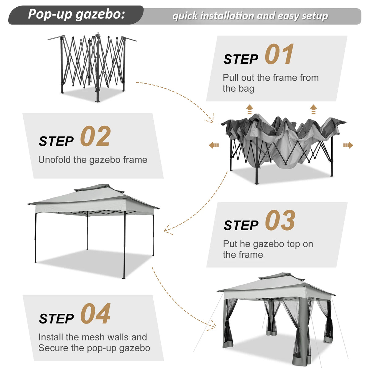Pop up Gazebo with Mosquito Netting Canopy Tent