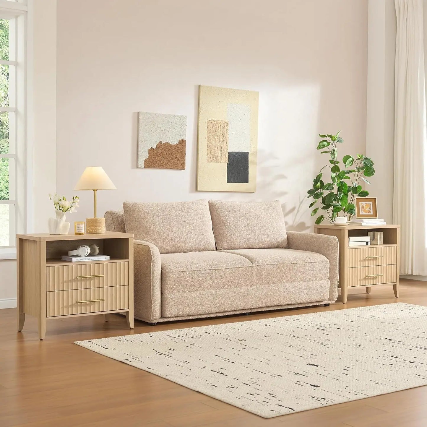 Modern Fluted Queen Nightstand End Table