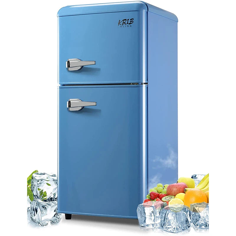 Retro Design Small Double Door Compact Refrigerator with Freezer