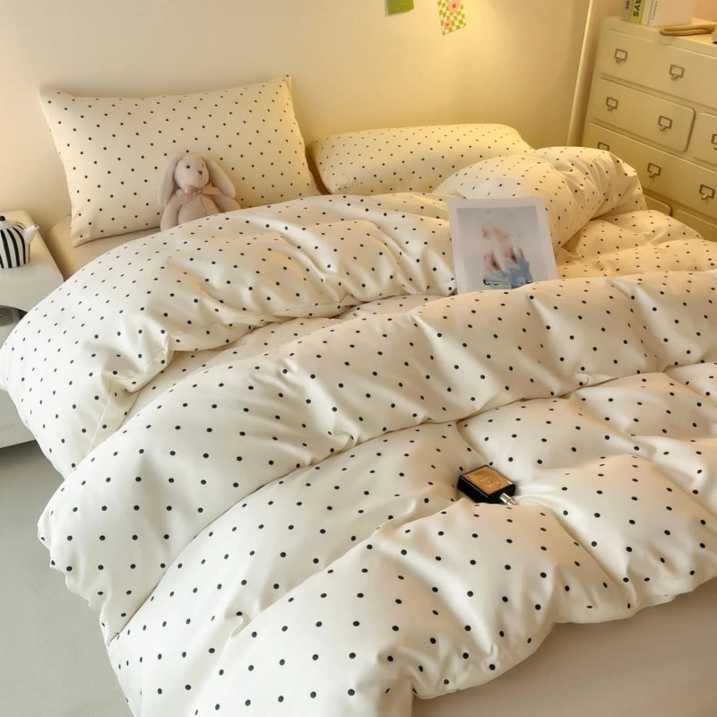 Satin Duvet cover set with Black dot print