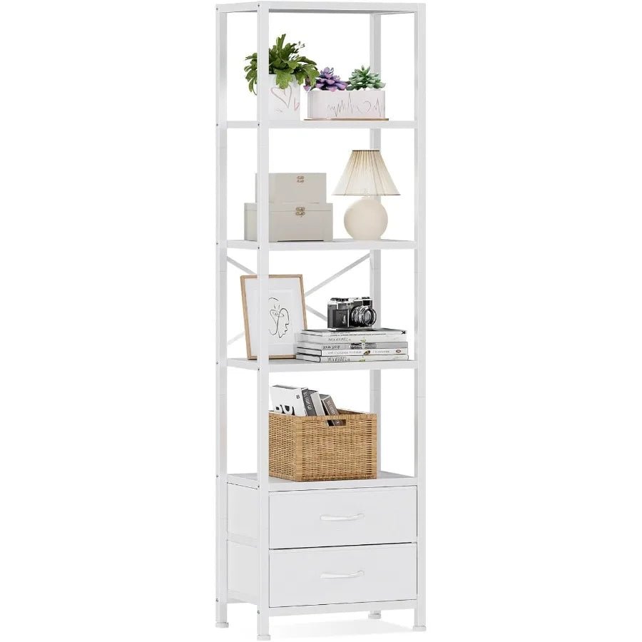 Narrow Bookshelf - 5 Tier Corner Shelf
