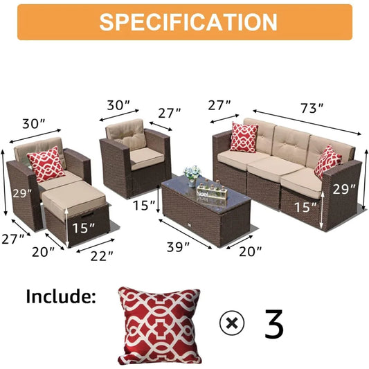 Rattan Patio Conversation Set with Coffee Table