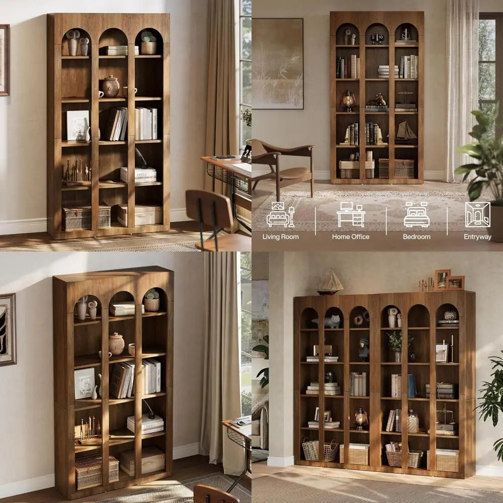 Vintage 5-Tier Arched Bookshelf with Open Storage Shelves