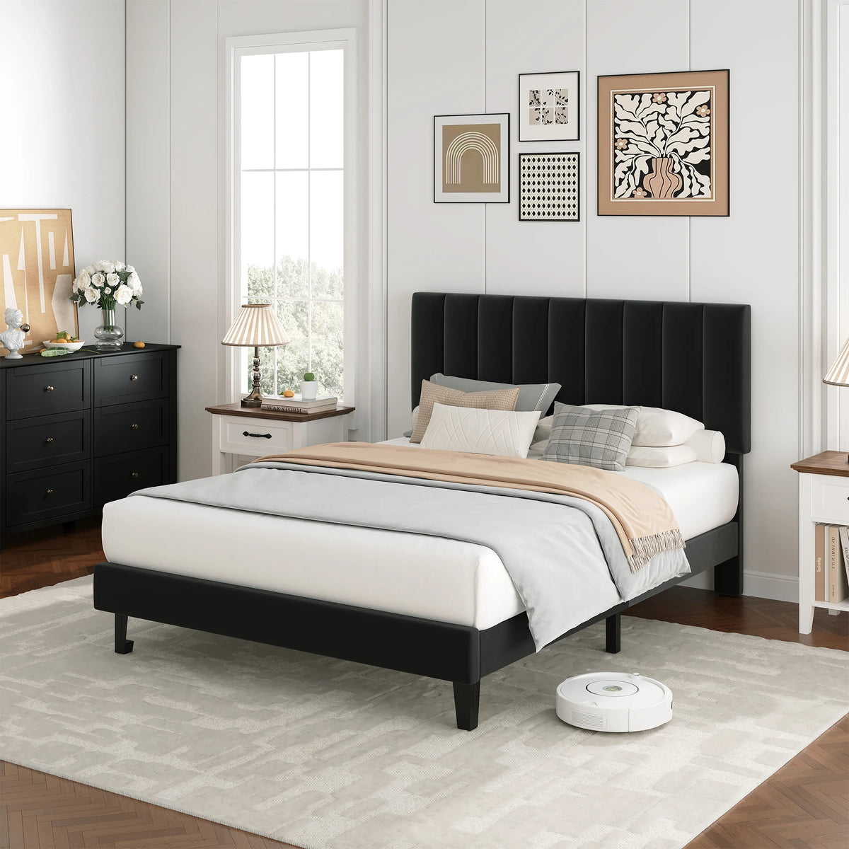 Velvet Upholstered Platform Bed Frame
