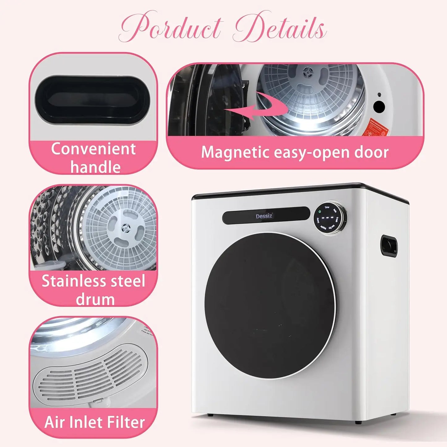Compact Portable Laundry Clothes Dryer Front Load Stainless Steel