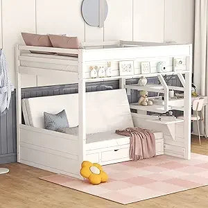 Harper & Bright Designs Full Over Full/Futon Bunk Beds with Stairs