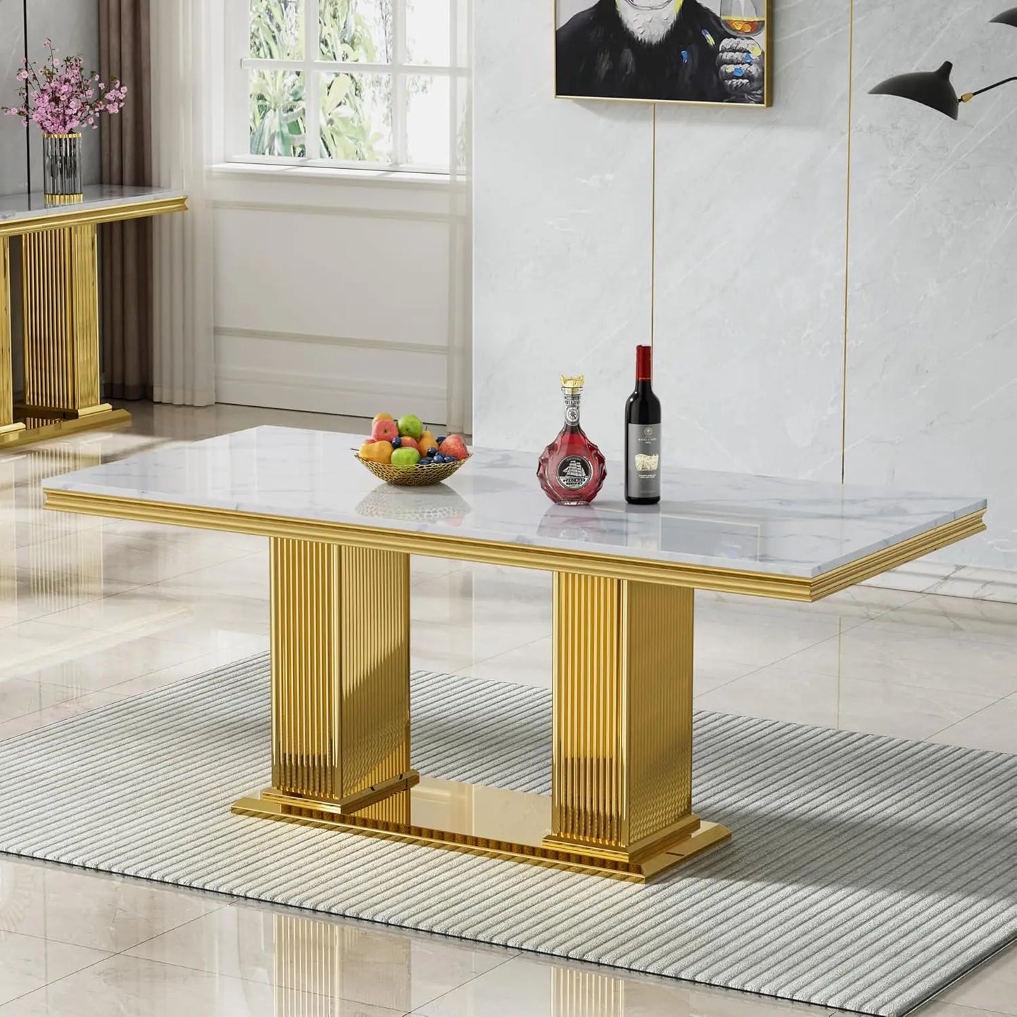 Modern Faux Marble Rectangular or Round Dining Table