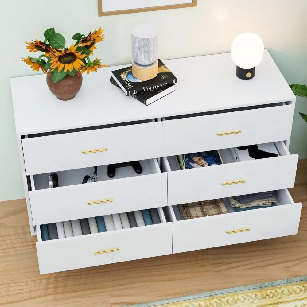 Bedroom Set-Two Drawers Nightstand Set and 6 Drawer