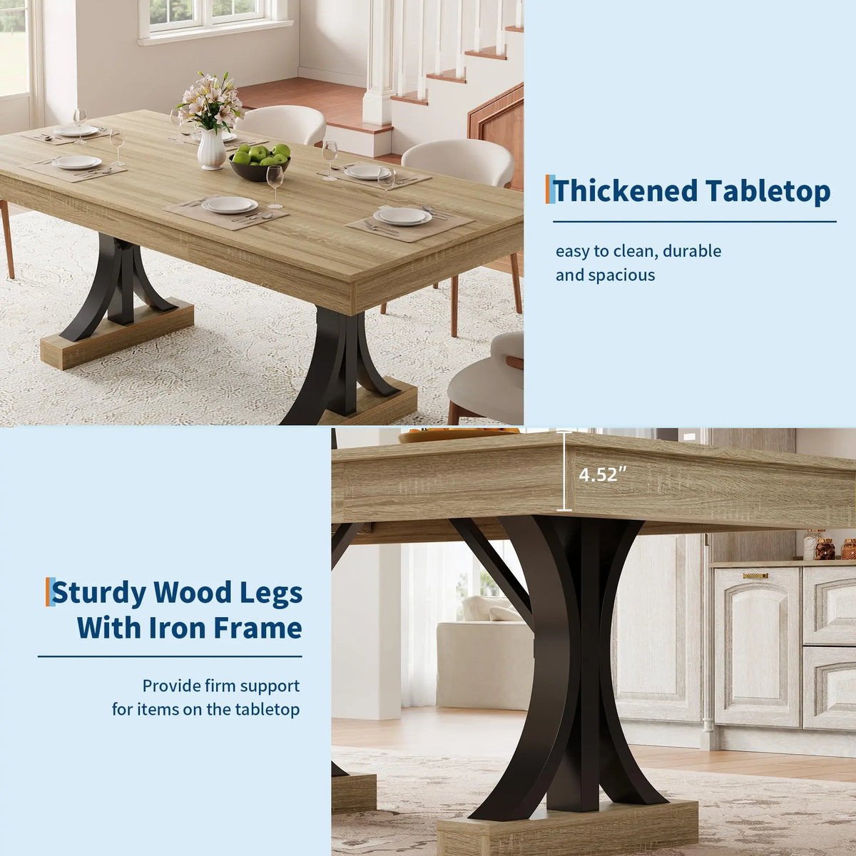 Industrial Double Pedestal Base Rectangular Wooden Table