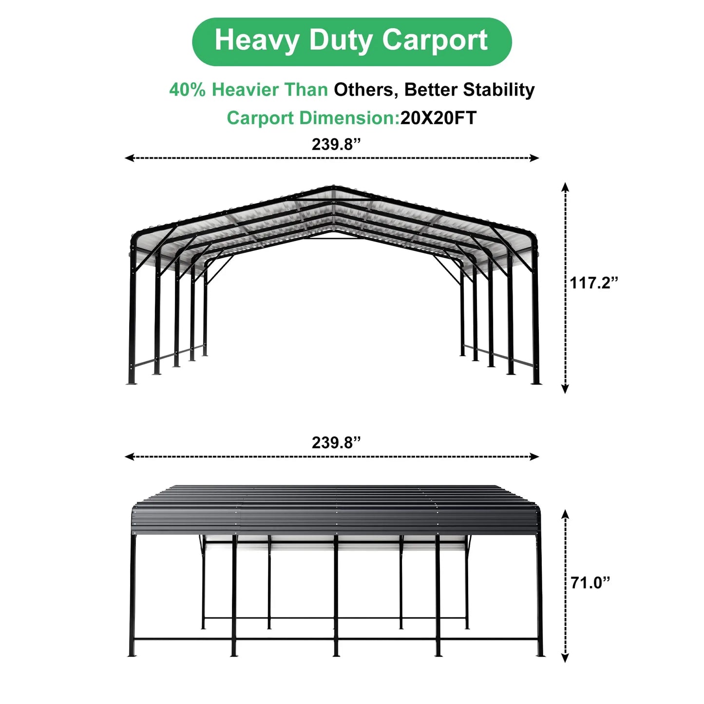 Heavy Duty Multi-Size Metal Carport w/ Enhanced Base
