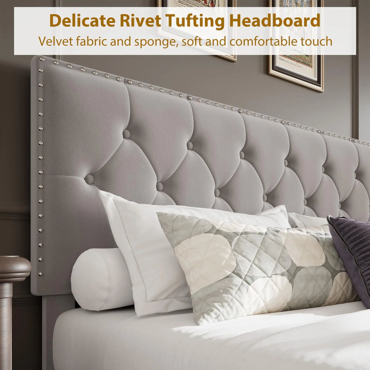 Vintage Velvet Headboard Bed Frame