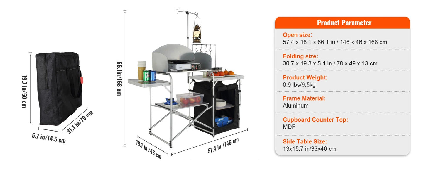 Outdoor Table Cabinet Foldable Cooking Storage Rack