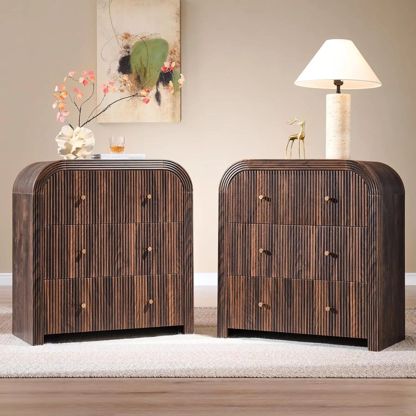 Fluted End Table Nightstand Charging Station