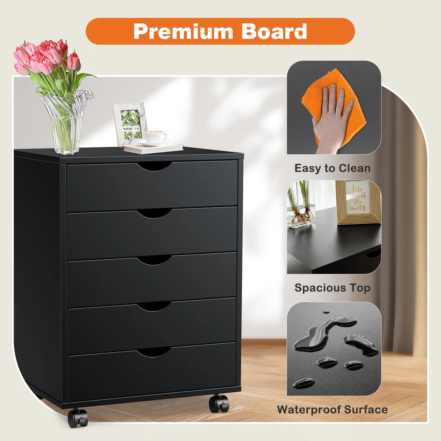 Nightstand Cabinet Bedside Table Rotating Wheel