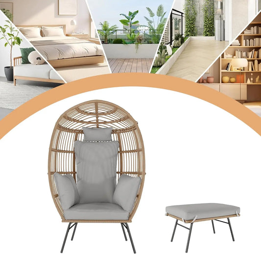 Waterproof UV Resistant Wicker Egg Chair with Ottoman with Cushions