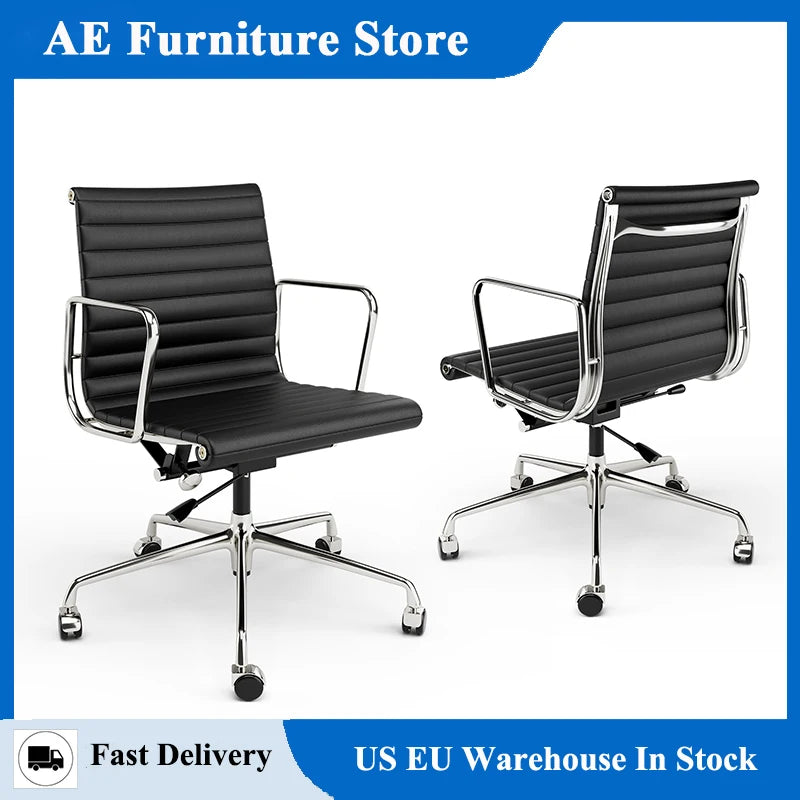 Mid Back Classic Genuine Leather Office Chair