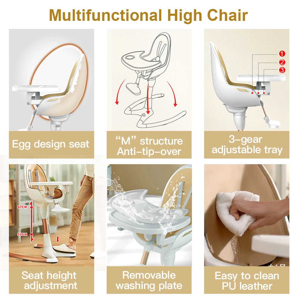 Baby High Chair with Adjustable Seat Heigh