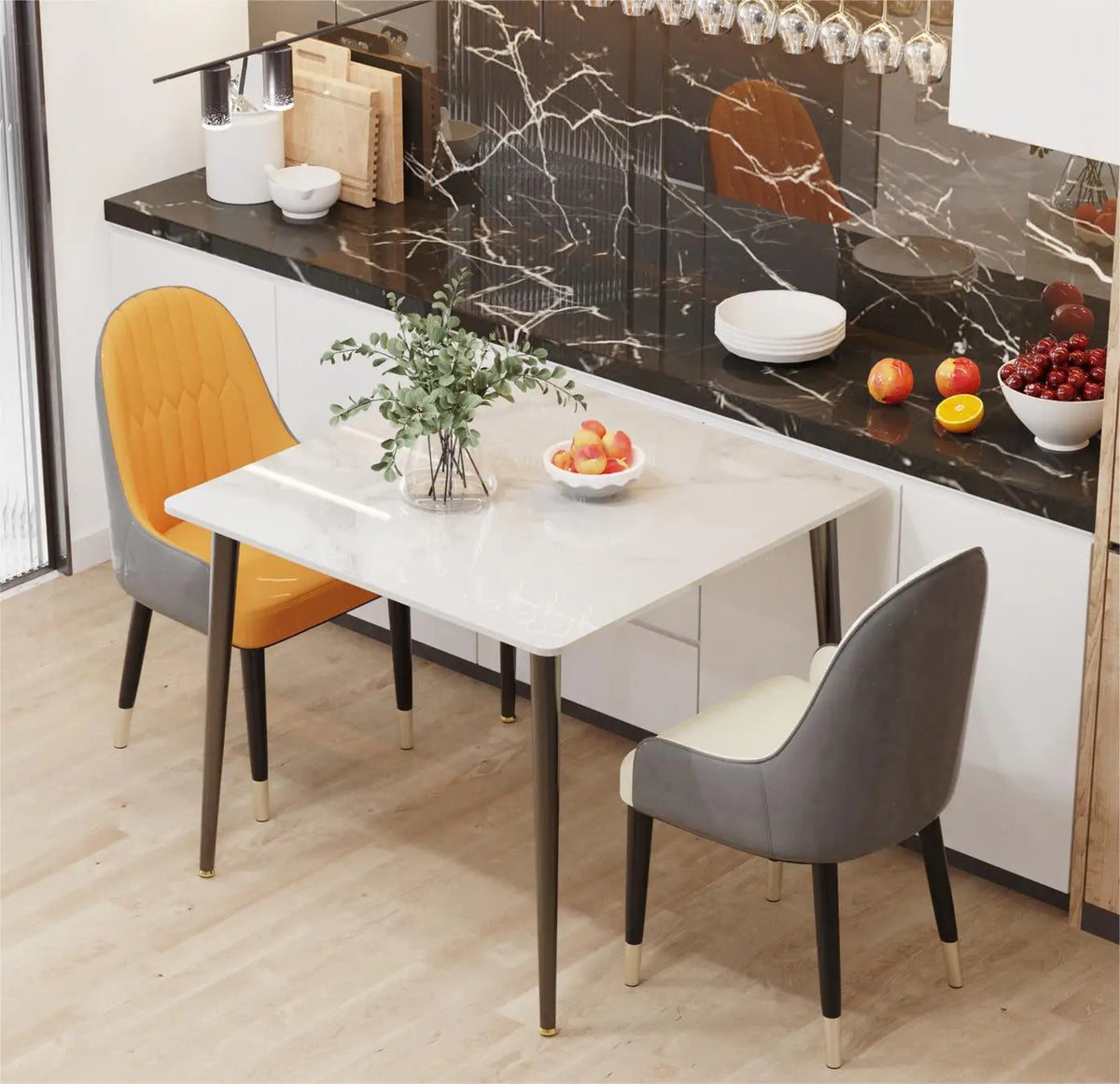 Square Marble Dining Table with Metal Legs