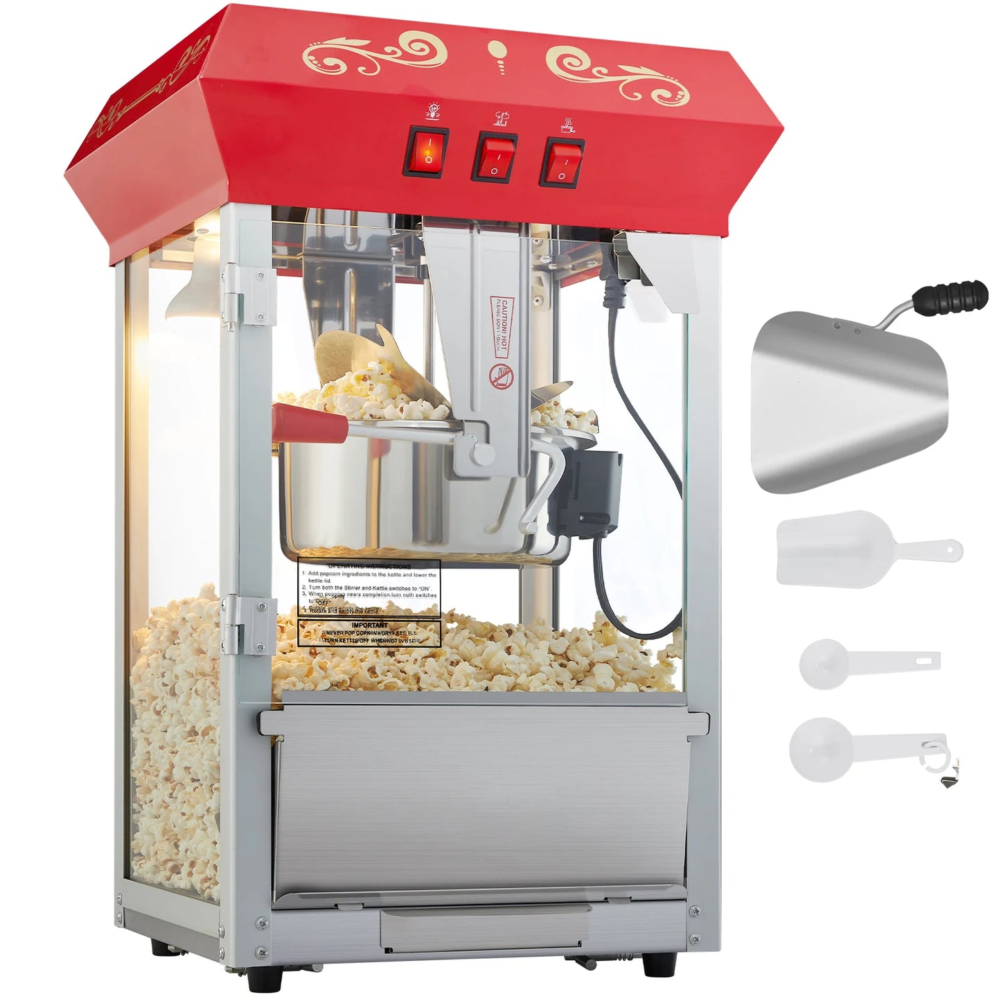 Automatic Electric Popcorn Maker Popper Machine with Scoop Spoon