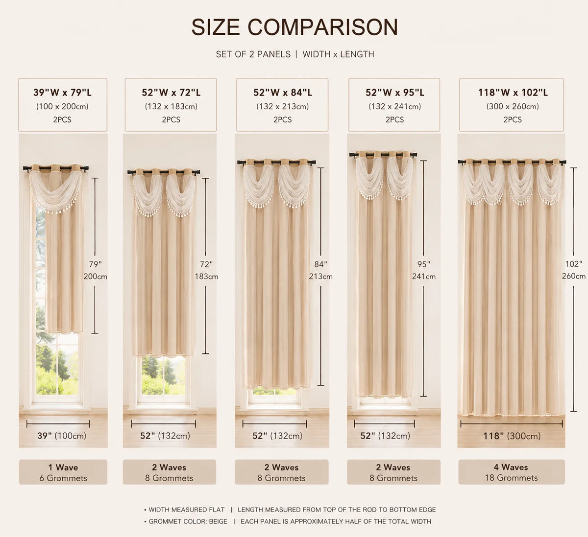 Elegant Wave Valance Blackout Curtains with Layered Sheer Drapes