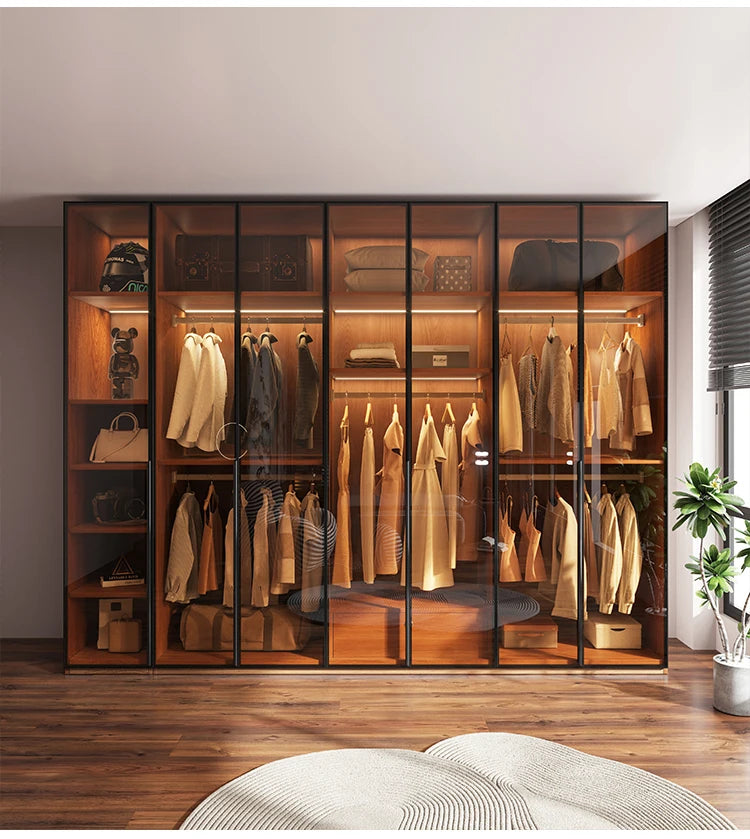 Modern Glass Wardrobe with Combination Storage Cabinet