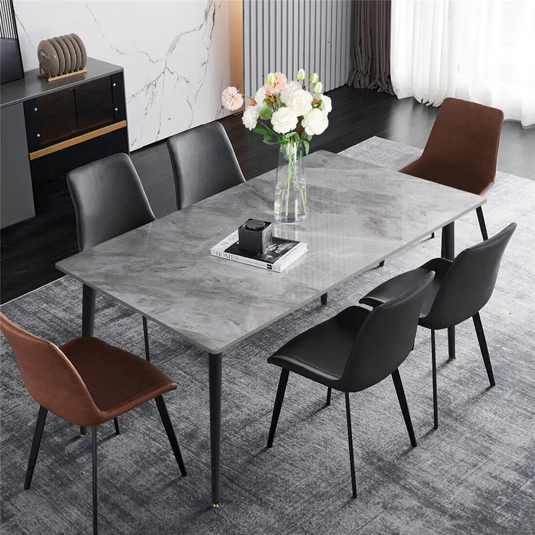 Rectangular Dining Table with Metal Frame