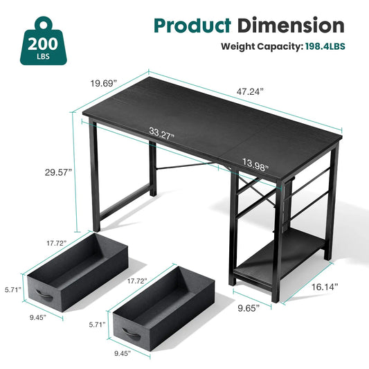 Computer Desk with Adjustable Position Drawers