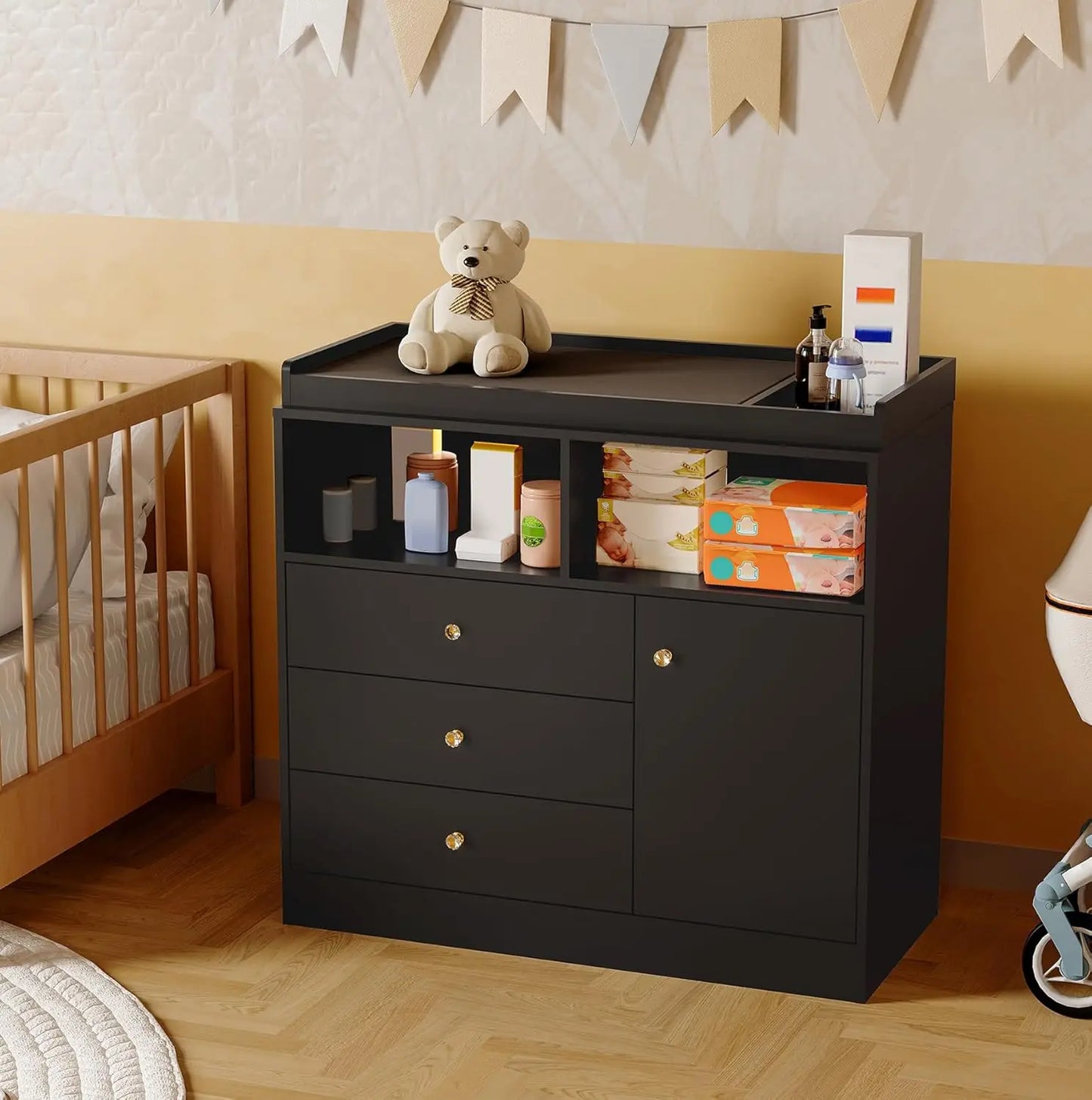 Wooden Diaper Changing Station with 3 Drawers Changing Table Dresser